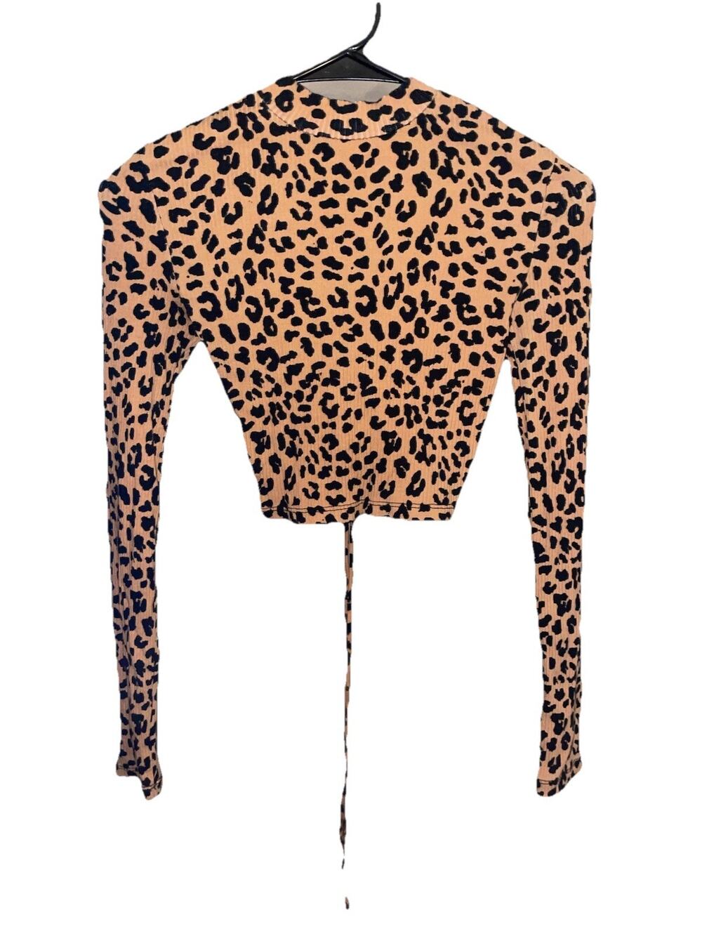 Rue21 Women’s Cheetah Print Fitted Draw String Tie Back Long Sleeve Blouse Sz XS